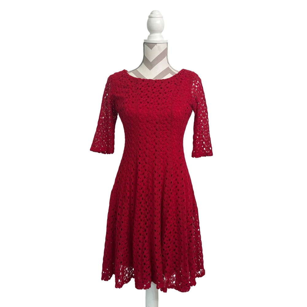 Rabbit Rabbit Rabbit Designs Red Crochet Lace Dress Fit and Flare‎ Size 4